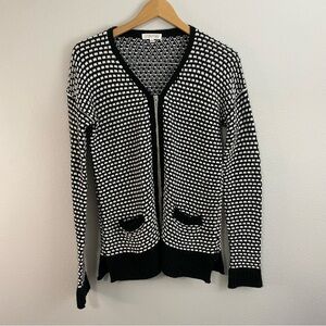 Lovely Girl Full Zip Cardigan Sweater Black and White with Pockets Womens Large‎